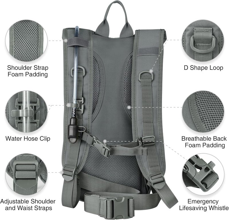 NOOLA 3L Hydration Backpack, Water Backpack with TPU Water Bladder, Tactical Hydration Pack for Men Women, Molle Water Backpack for Hiking, Biking, and Hunting - Image 3